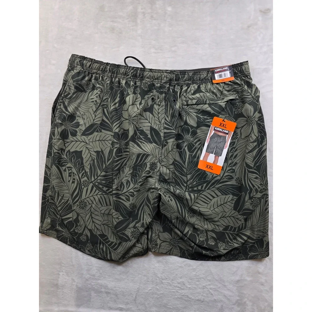 Kirkland Signature Swim Shorts‎ Mens 2XL Olive Green Tropical Board Shorts NEW